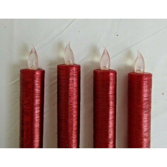 Spun Red Flameless LED Taper Candles 4 Pcs 10.5” Christmas Holiday Valentines - Picture 3 of 6